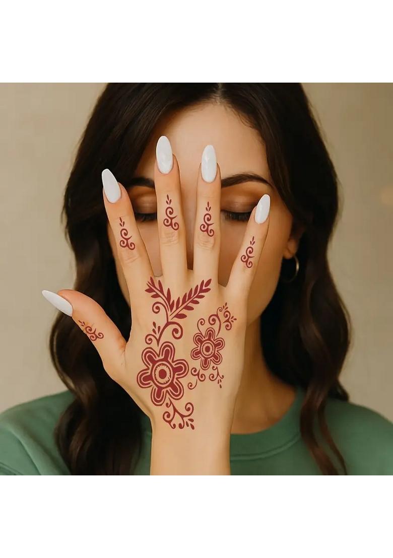 Trendy Combo Mehndi Stencil Sticker For Hand And Finger With Flowers Henna - Indya