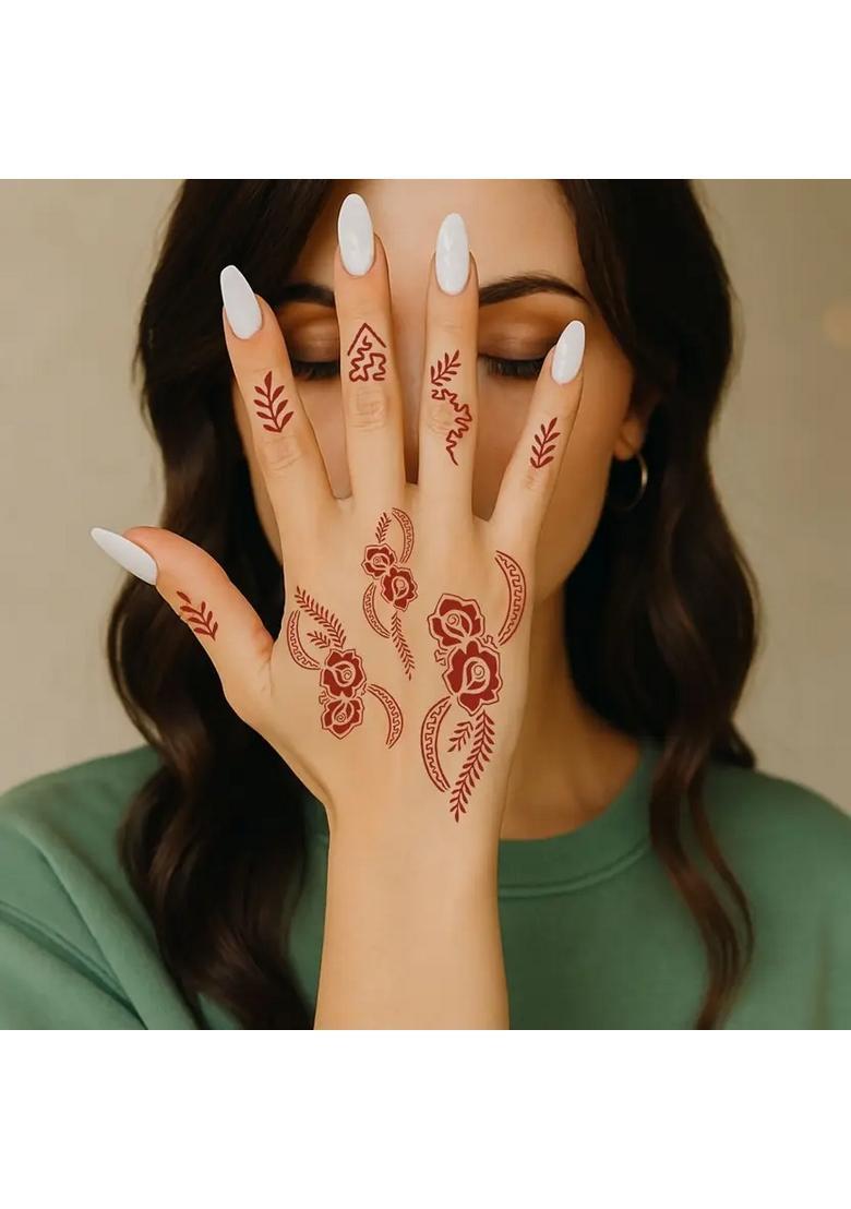 Front Palm Combo Mehndi Stencil Sticker Kit For Finger & Thumb Application - Indya