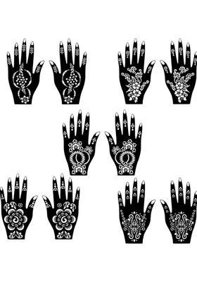 Mehndi Stencil Combo Sticker Set With Simple Floral Design For Both Hand