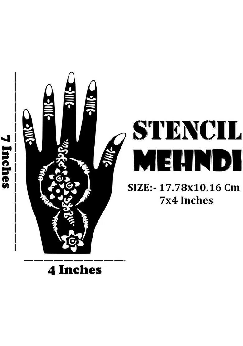 Mehndi Stencil Combo Sticker Set With Simple Floral Design For Both Hand - Indya