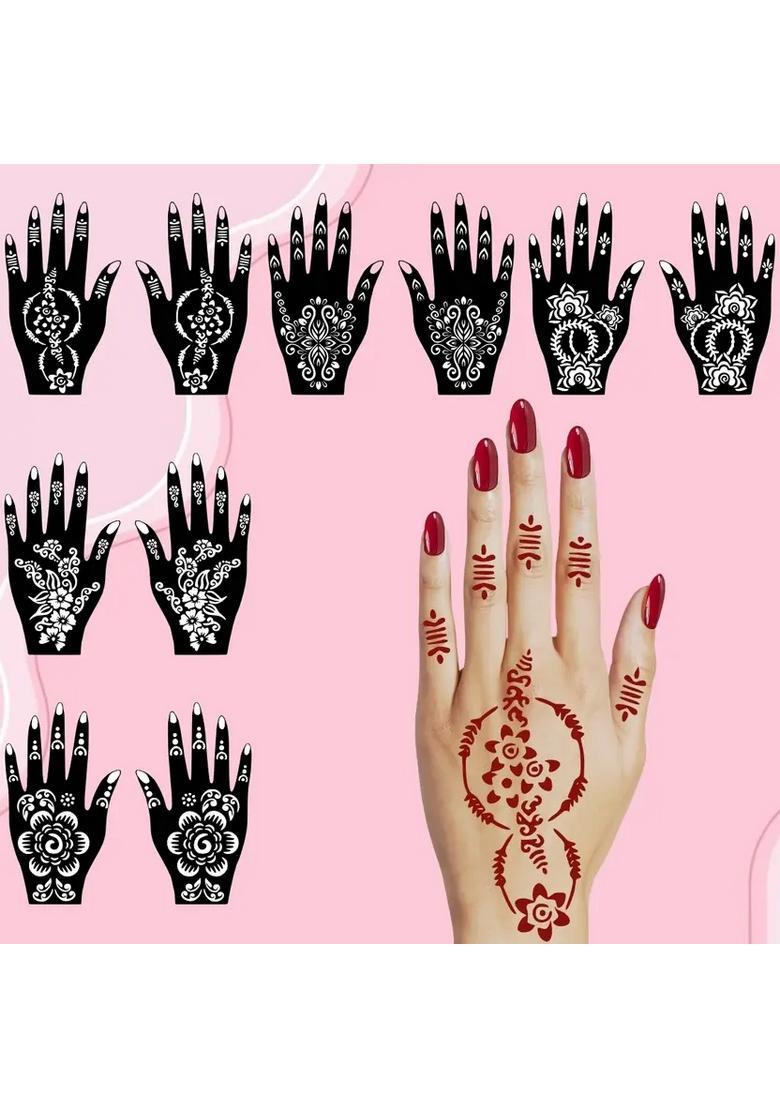Mehndi Stencil Combo Sticker Set With Simple Floral Design For Both Hand - Indya