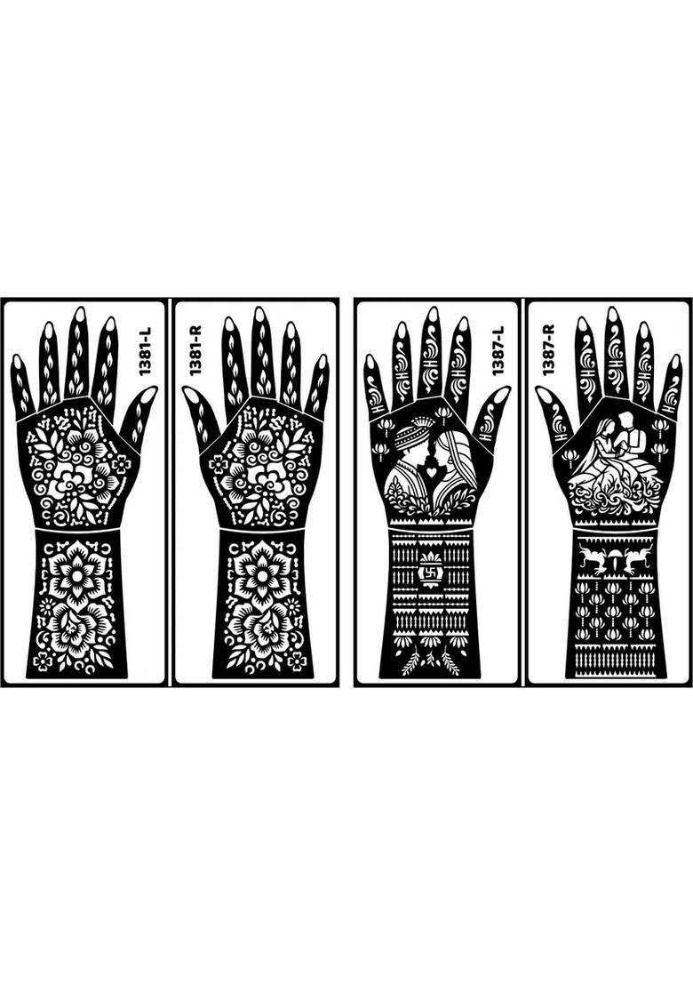 Beautiful Bridal Henna Stencil Sticker Combo 2 Pack For Easy Mehndi Apply - Indya
