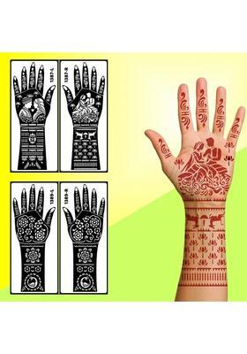 Mehndi Stencil Sticker With Beautiful Design Combo Kit Quick & Easy Hand