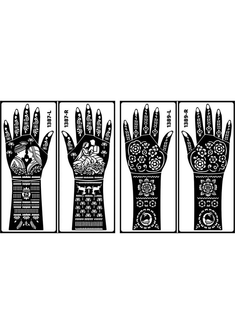 Mehndi Stencil Sticker With Beautiful Design Combo Kit Quick & Easy Hand - Indya