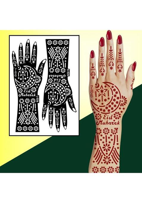 Artistic Moon, Star With Flower Art Mehndi Stencil Sticker For Full Hands