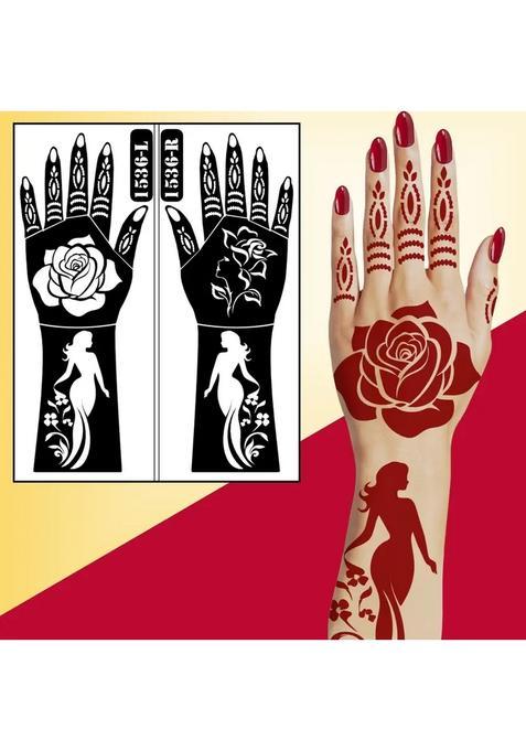 Elegant Rose Floral Full Hand Mehndi Stencil Sticker With Artistic Female
