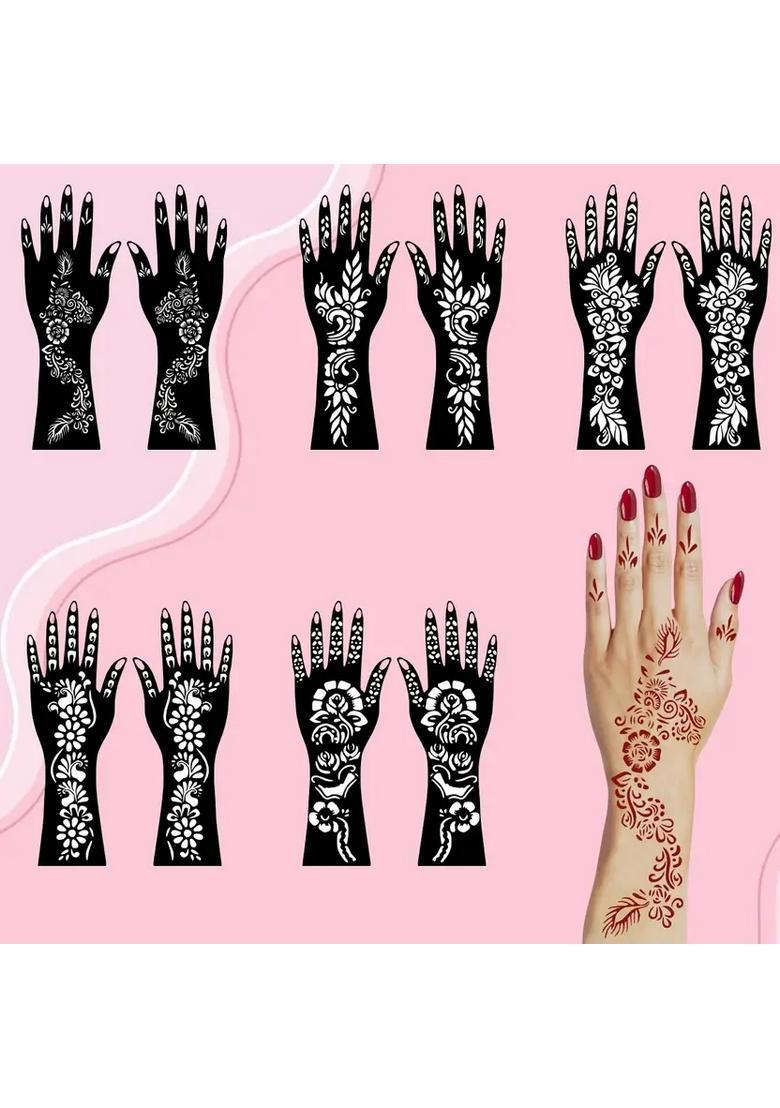 Multi Design Combo Mehndi Stencil Sticker Pack For Front, Back Hand, & Fingers - Indya