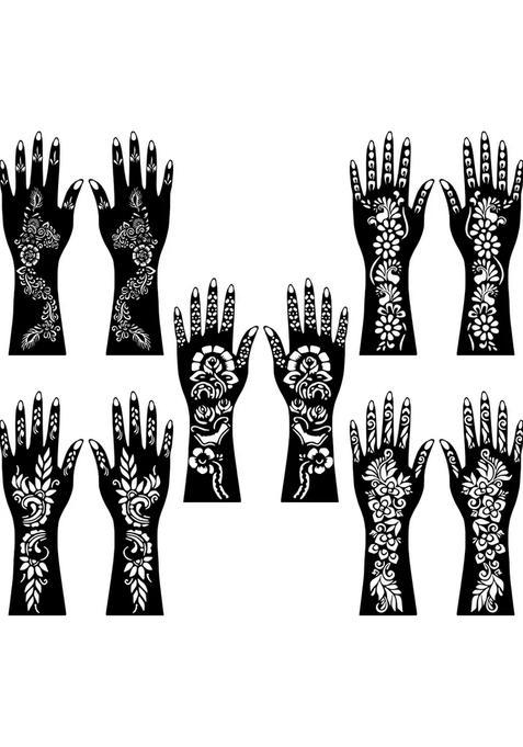 Multi Design Combo Mehndi Stencil Sticker Pack For Front, Back Hand, & Fingers