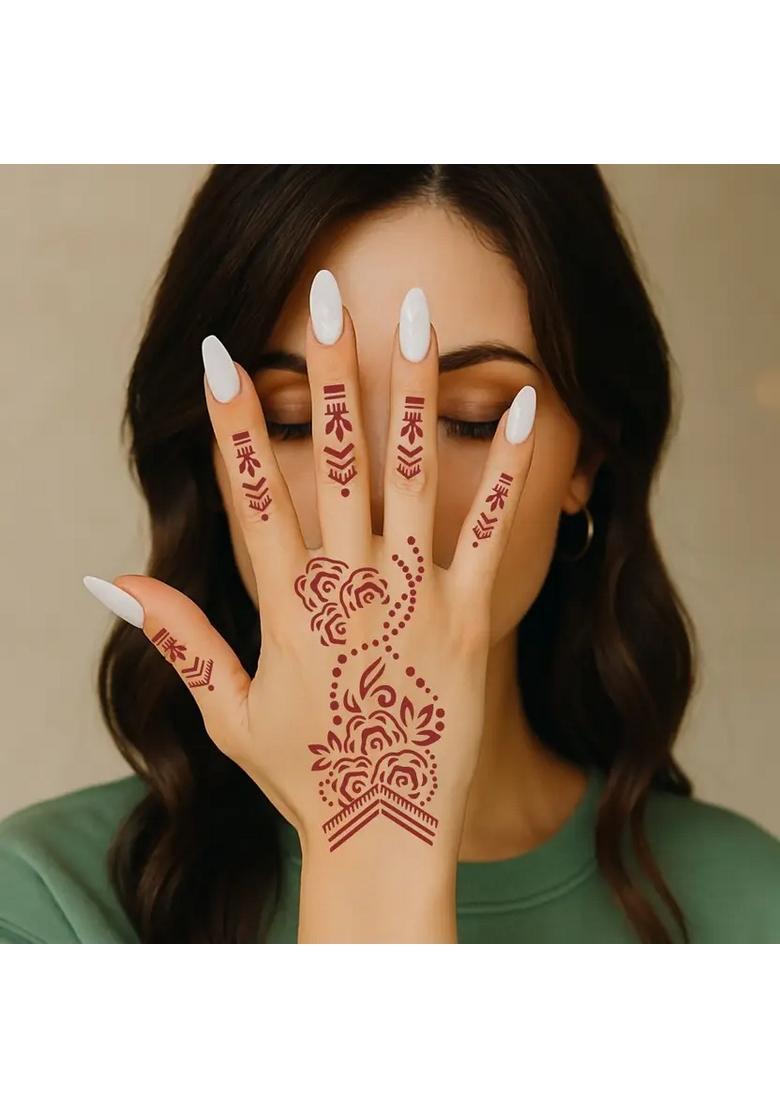 Bridal Hand And Fingers Combo Mehndi Stencil Sticker With Floral Henna Designs - Indya