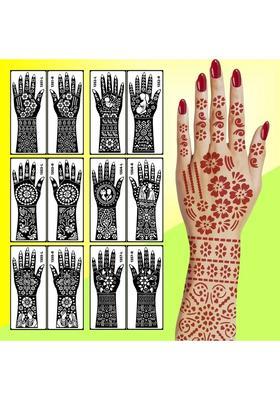 Full Hand Combo Mehndi Stencil Sticker Back, Front Hand, Fingers & Wrists Art