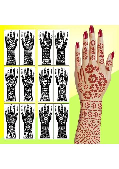 Full Hand Combo Mehndi Stencil Sticker Back, Front Hand, Fingers & Wrists Art