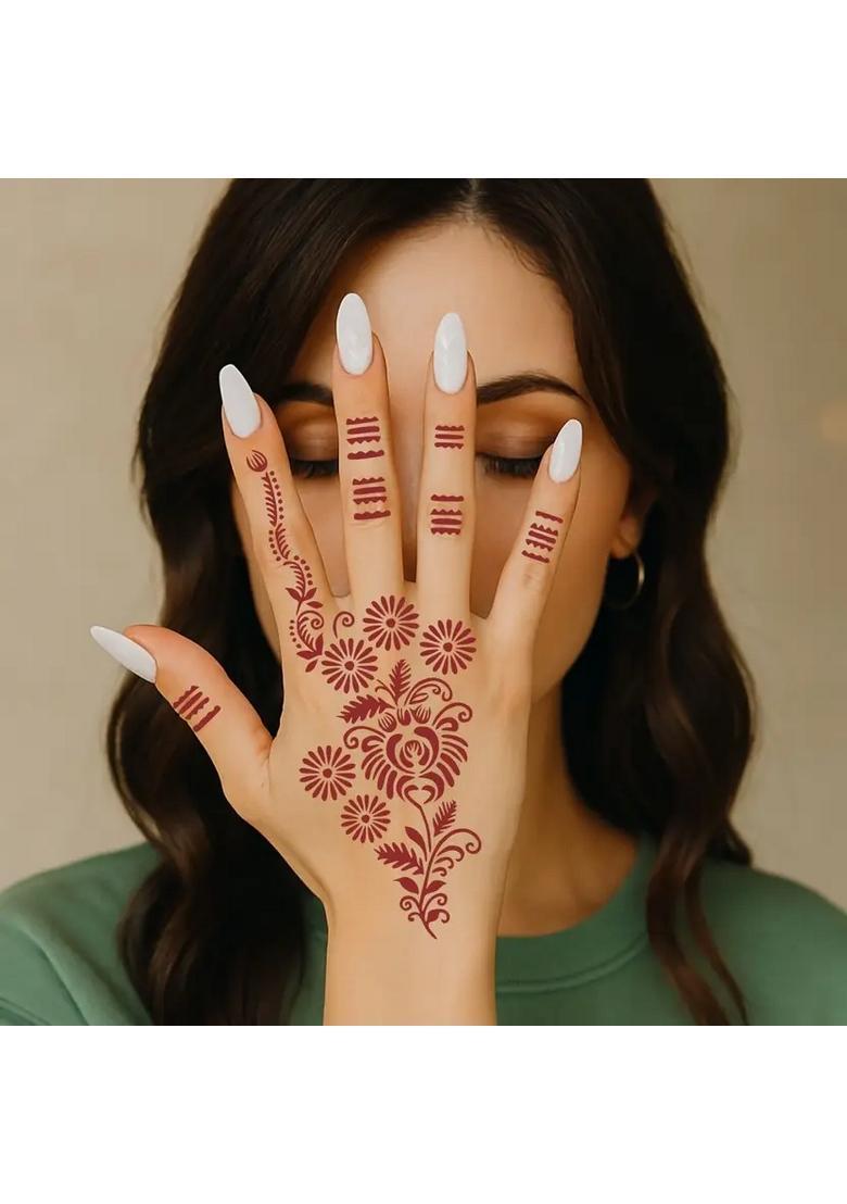 Elegant Combo Mehndi Stencil Sticker For Hand And Finger With Henna Desinges - Indya