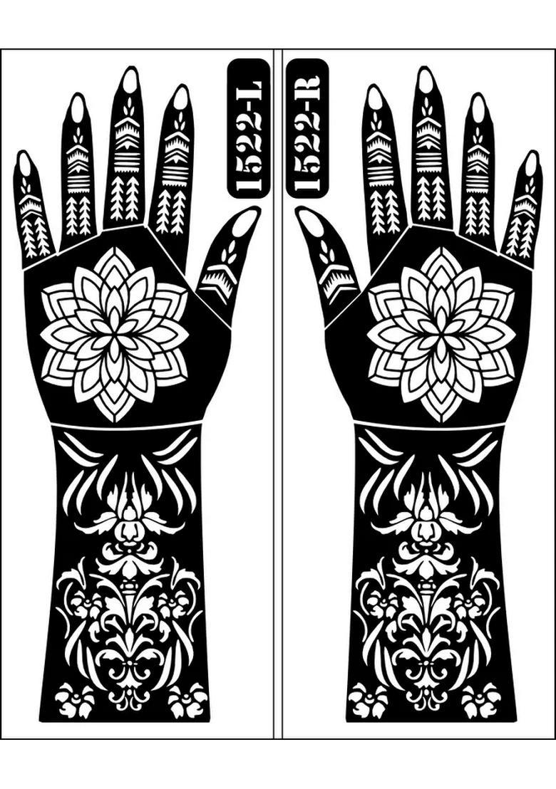 Full Hand Lotus Mandala Mehndi Stencil Sticker With Floral Palm Design - Indya