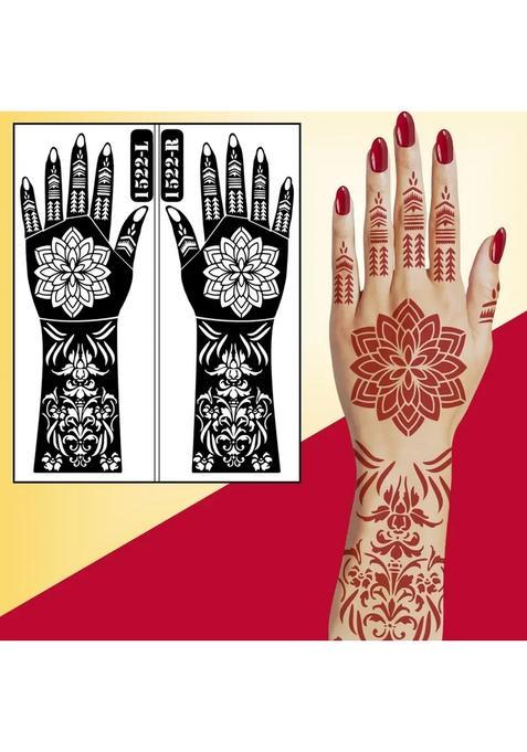 Full Hand Lotus Mandala Mehndi Stencil Sticker With Floral Palm Design