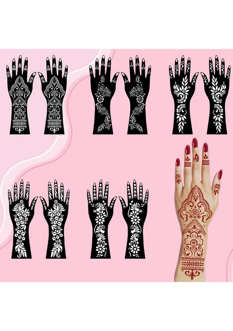 Front And Back Hand Combo Mehndi Stencil Sticker Set For All Festival - Indya