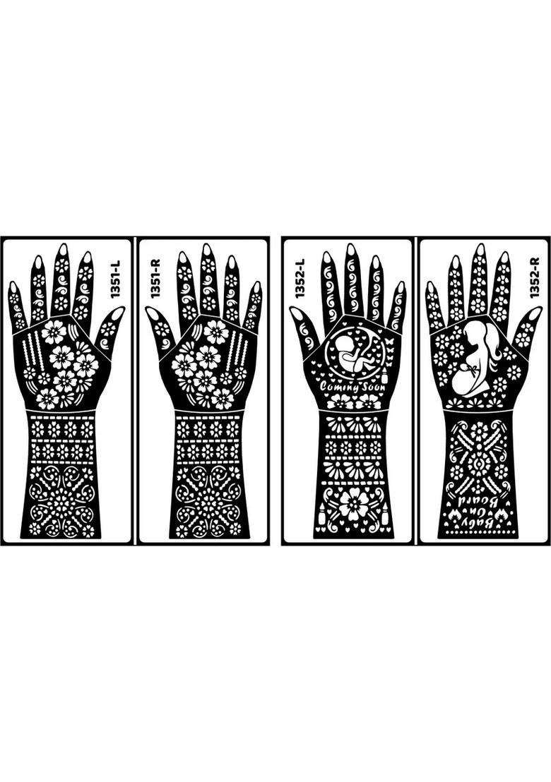 Bridal Mehndi Stencil Sticker 2 Pack Combo For Full Hand Henna Designs - Indya