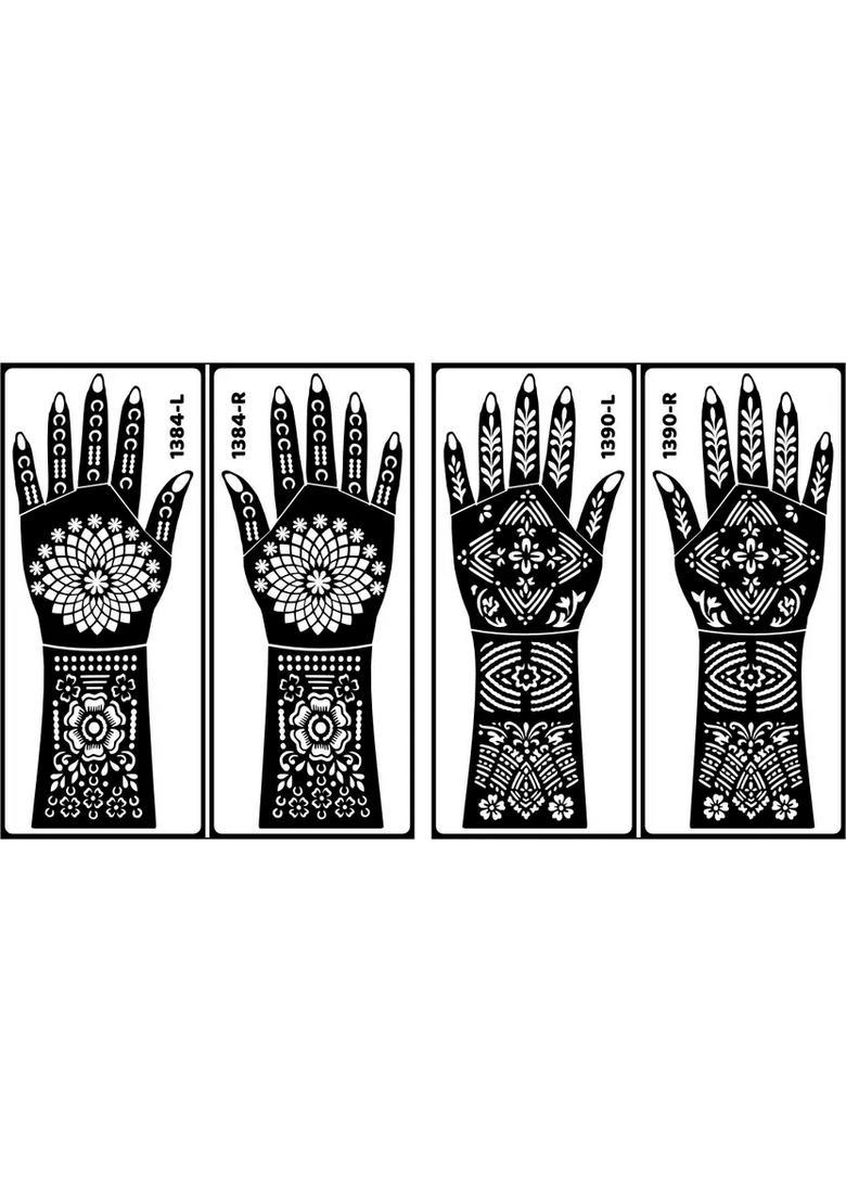 Bridal Wedding Multi-Design Stencil Mehndi Combo Full Hand, Palm & Finger - Indya