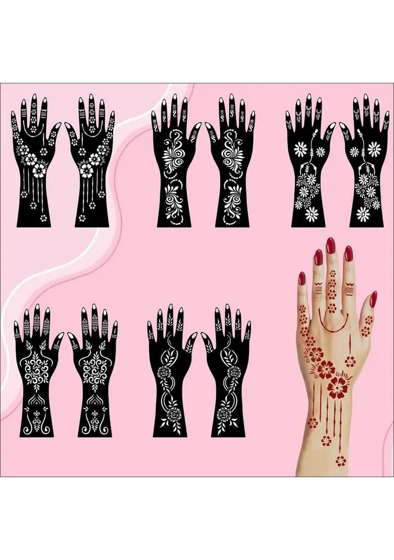 Combo Mehndi Stencil Sticker Set For Hand, Thumb, Palm & Wrist - Indya