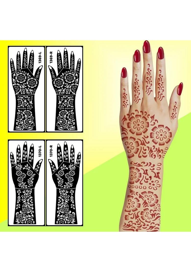 Floral Mehndi Stencil Sticker For Women Easy Peel & Apply Template - Indya