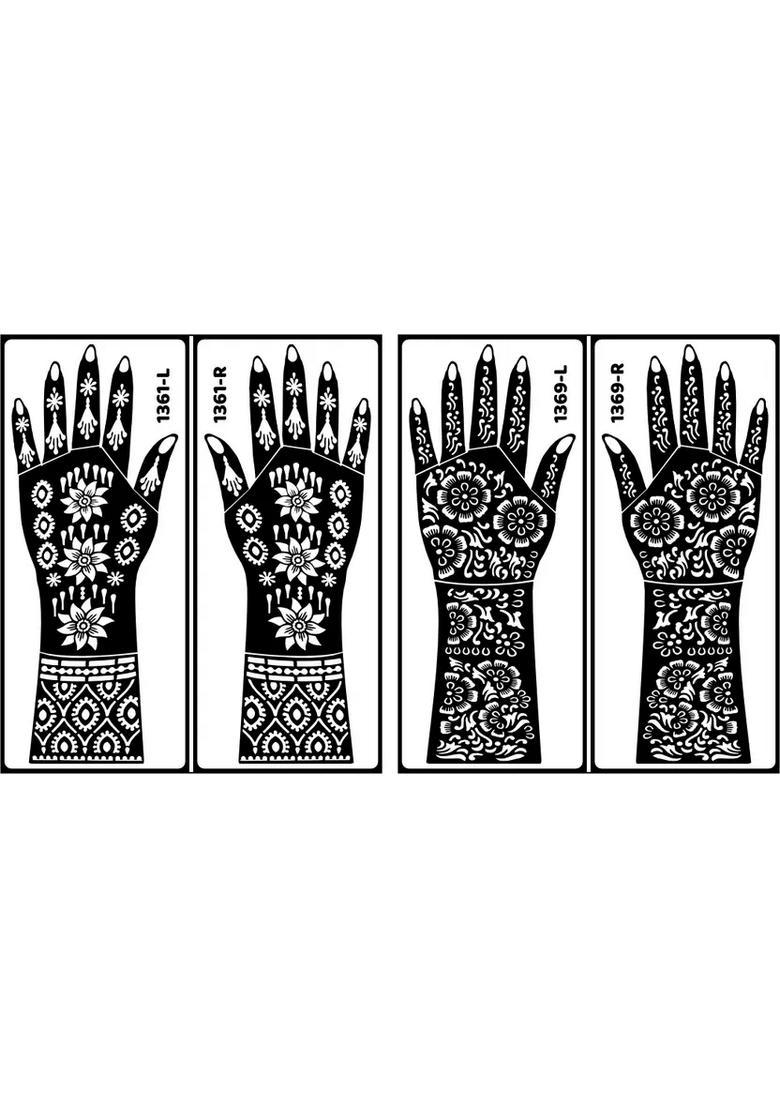 Star Design Flowers Mehndi Stencil Sticker Combo Pack Easy & Elegant Hand Art - Indya