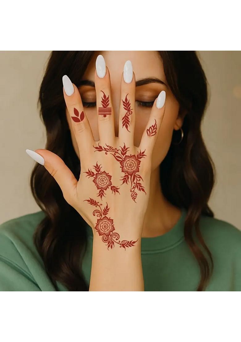 Modern Combo Mehndi Stencil Sticker Set For Full Hand Henna Design - Indya