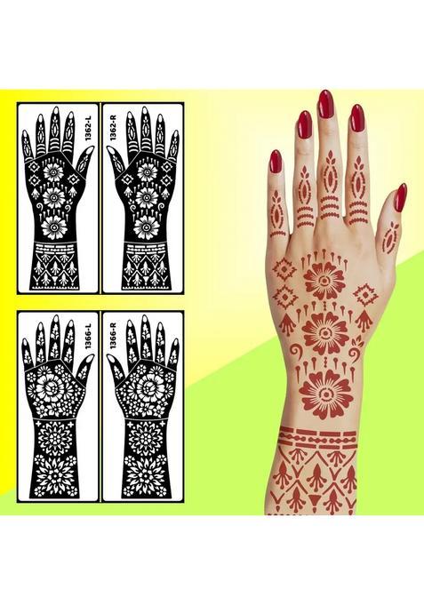 Elegant Floral Back Hand Stencil Mehndi Sticker For Women & Girls