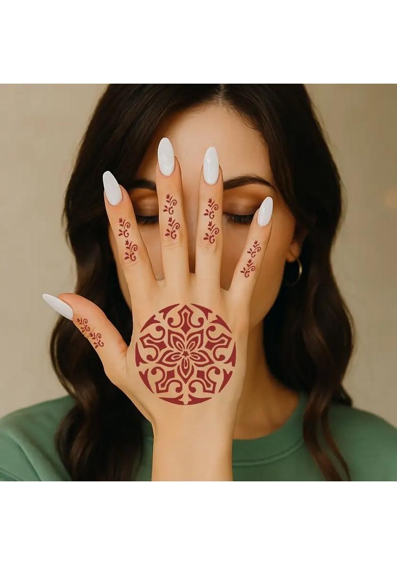 Combo Mehndi Stencil Sticker For Hand And Finger With Elegant Flowers - Indya