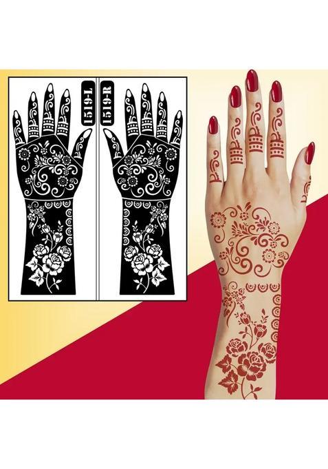 Floral Rose Mehndi Stencil Sticker With Curved Finger Patterns