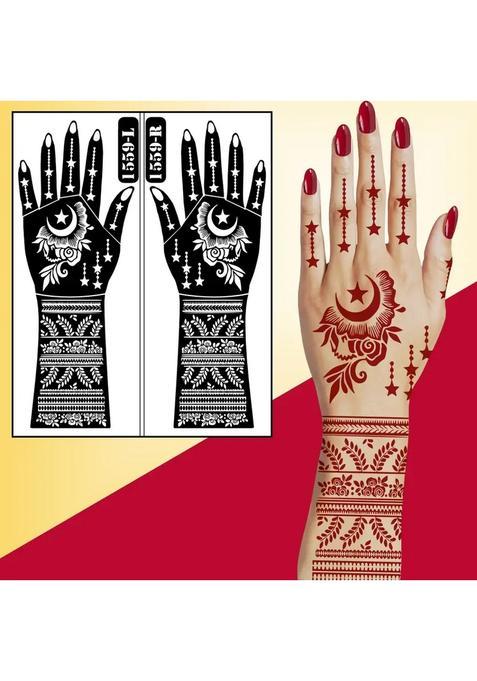 Crescent Moon And Star Full Hand Mehndi Stencil Design