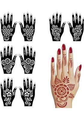 Quick Festive Combo Mehndi Stencil Sticker With Beautiful Flowers Henna For Hand