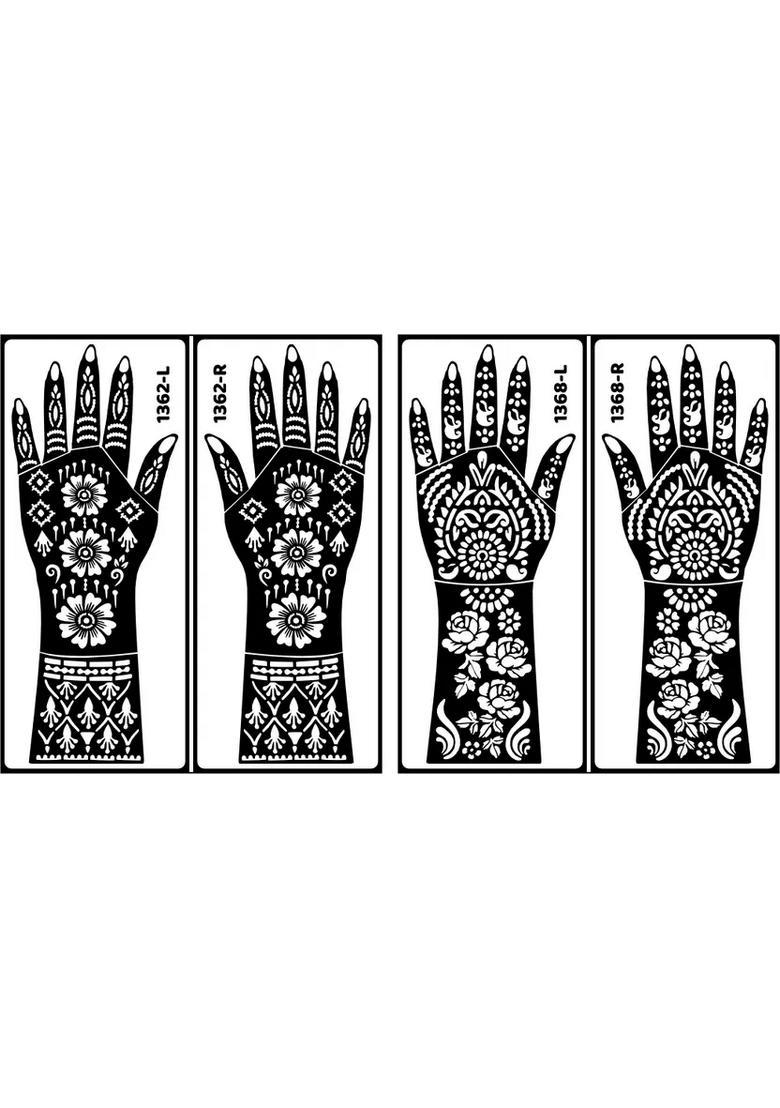 Beautiful Floral Back Hand Mehndi Design Stencil Sticker For Women And Girls - Indya