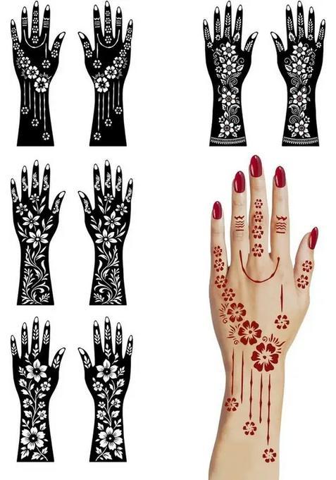 Trendy Mehndi Stencil Sticker Kit For Women And Girls Henna Designs