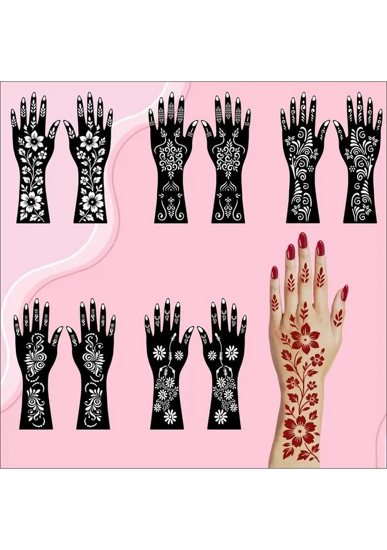 Modern & Easy Peel Combo Mehndi Stencil Sticker For Front Hand & Back Hand - Indya