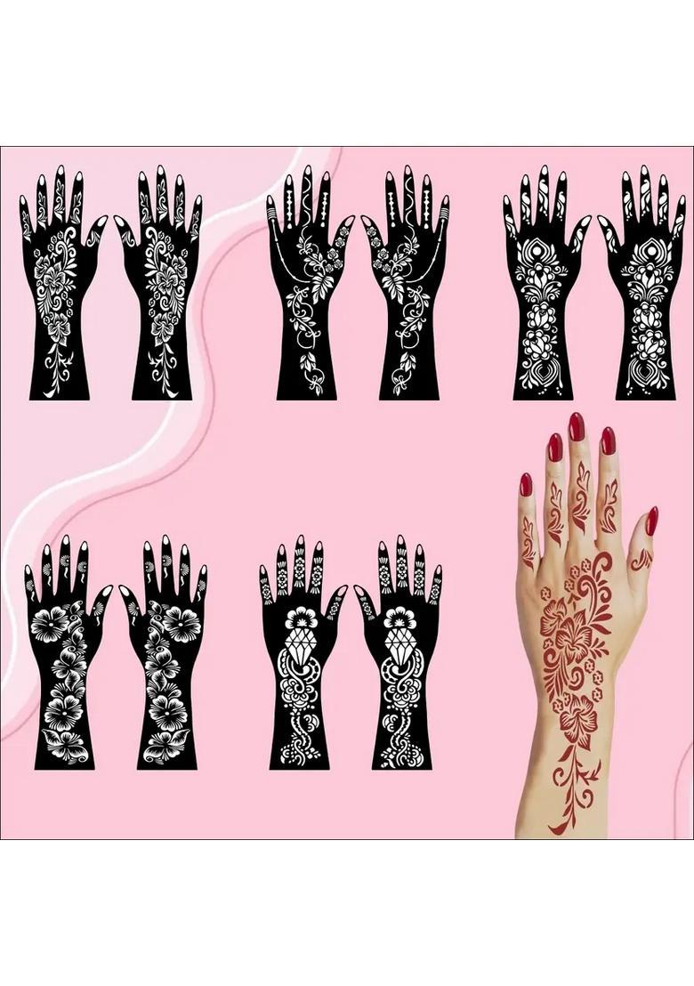 Full Hand Combo Mehndi Stencil Sticker Set For Finger, Palm, And Wrist Use - Indya