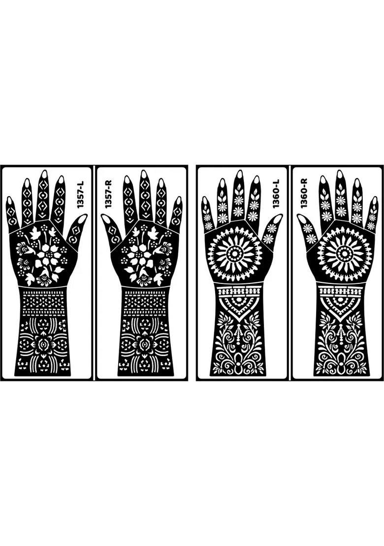 Both Hand & Finger Design Mehndi Stencil Sticker 2 Pack Combo Mandala - Indya