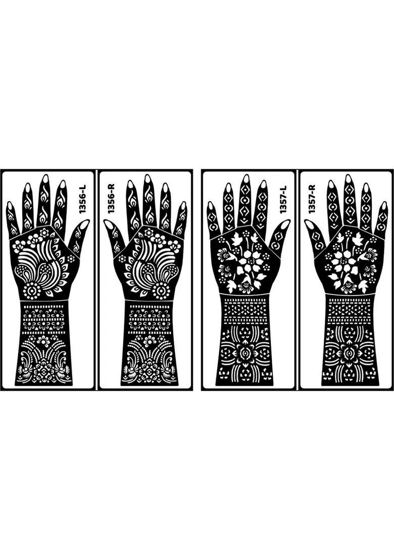 Beautiful Flower Design Easy Apply Stencil Mehndi Sticker Combo Kit Perfect - Indya