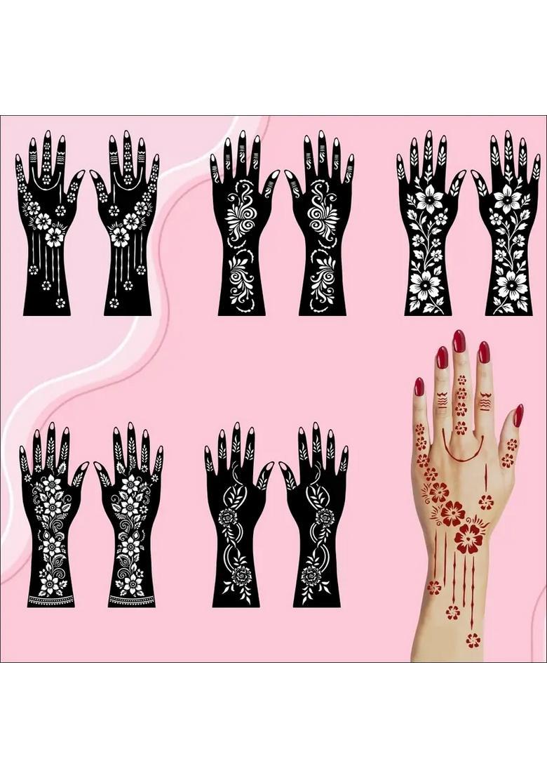 Front And Back Hand Combo Mehndi Stencil Sticker For Both Hands - Indya