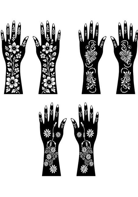 Stylish Combo Mehndi Stencil Sticker With Roses And Leaves For Wedding