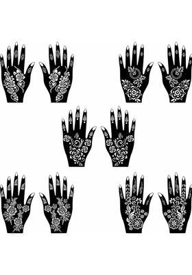 Classic Henna Design Pattern Mehndi Stencil Sticker Combo For Front Hand