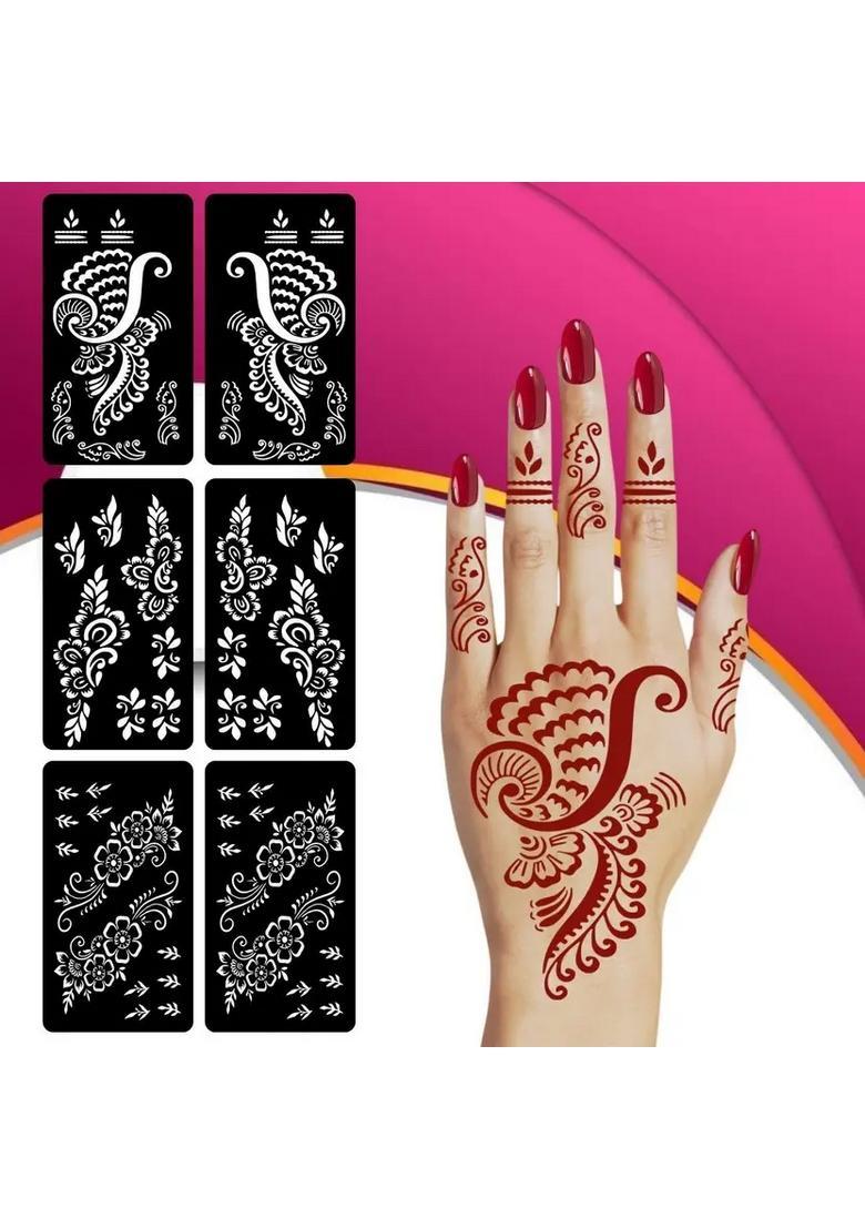 Mix Floral Combo Mehndi Stencil Sticker With Trendy Designs For Women - Indya