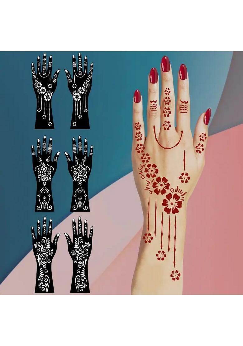 Elegant Combo Mehndi Stencil Sticker Set Featuring Flower Trails For Hands - Indya