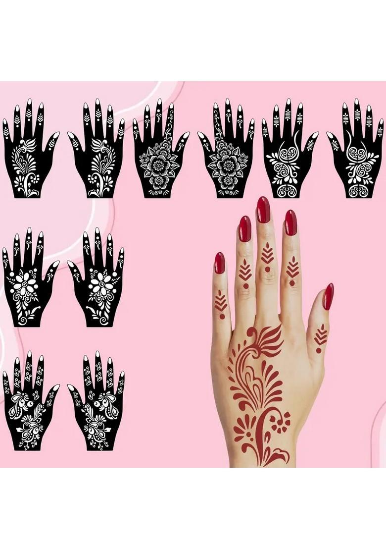 Floral Mehndi Art Combo Stencil Stickers Set For Engagement, Haldi & Function - Indya