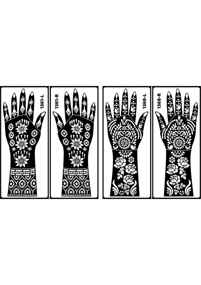 Flowers Mehndi Stencil Sticker Combo Pack Easy & Elegant Hand Art - Indya