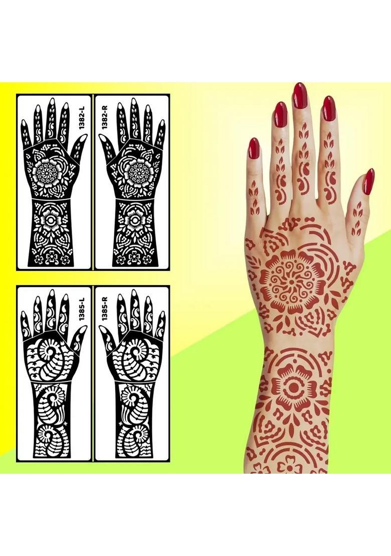 Beautiful Floral Back Hand Mehndi Design Stencil Sticker For Women And Girls - Indya