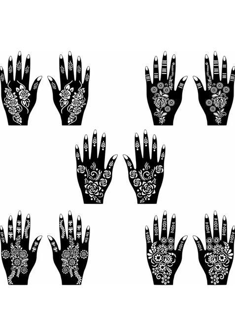 Beautiful Henna Combo Stencil Sticker Pack With Floral Patterns For Back Hand