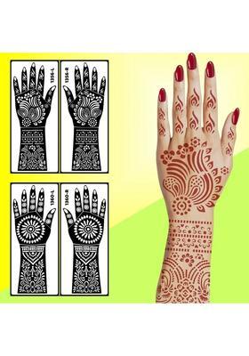 Mehndi Stencil Sticker With Beautiful Design Combo Kit Quick & Easy Hand