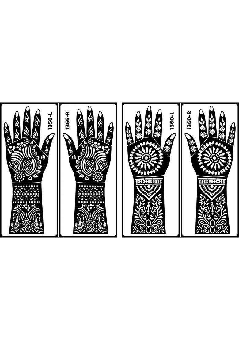 Mehndi Stencil Sticker With Beautiful Design Combo Kit Quick & Easy Hand - Indya
