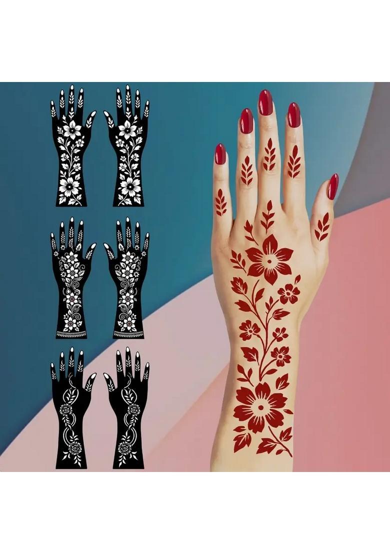 Gorgeous Combo Mehndi Stencil Sticker With Flower Outlines Designed - Indya