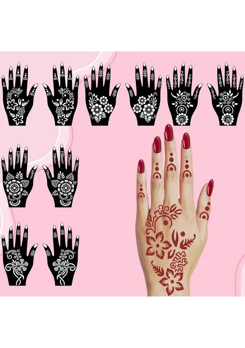 Floral And Elegant Mehndi Stencil Sticker Combo With Mixed Design - Indya