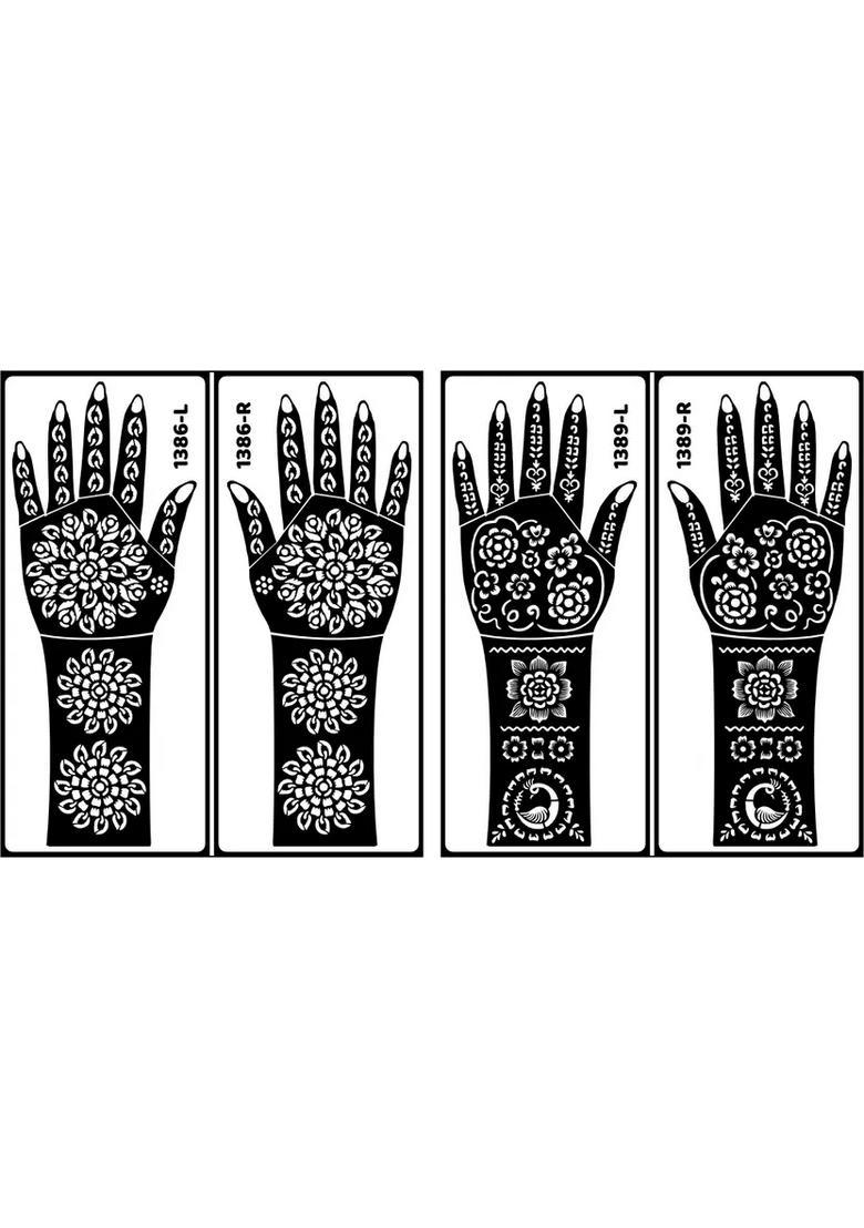 Full Hand Bridal Stencil Mehndi Sticker Combo With Flower Design - Indya